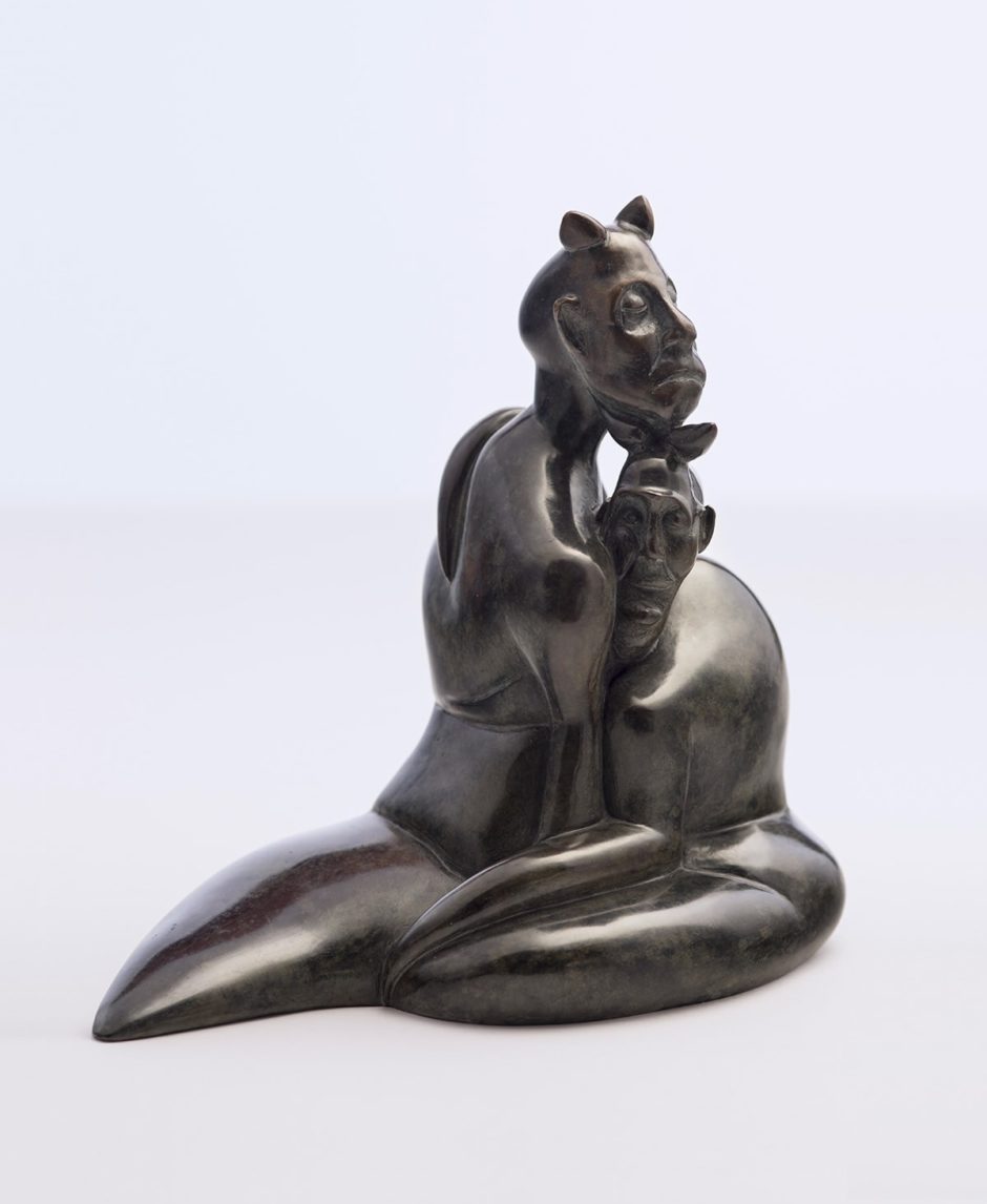 Sculpture en bronze Les diablotins patine olive